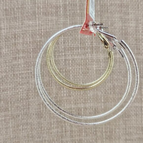 Arizona Jeans Co Women Earrings Set of 2 Hoop Earrings Silver/Gold Tone Jewelry - Picture 8 of 10